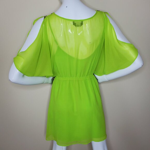 Bebe Neon Green Sequin Cold Shoulder Dress SZ XS/TP - Picture 8 of 9